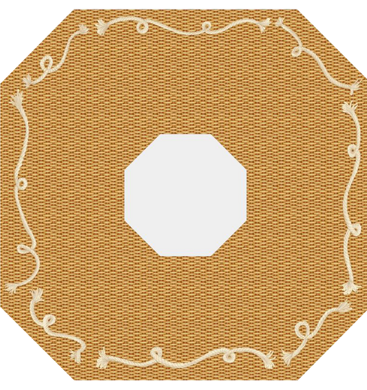 Nantucket basket octagonal placemat with white center and decorative border on a white background